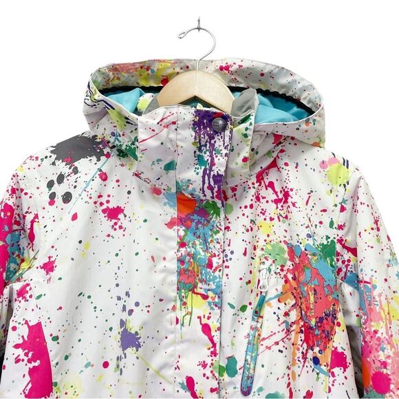 GSOU Snow 10K Waterproof Ski Snowboard Jacket White Paint Splatter Size Large - Picture 9 of 15
